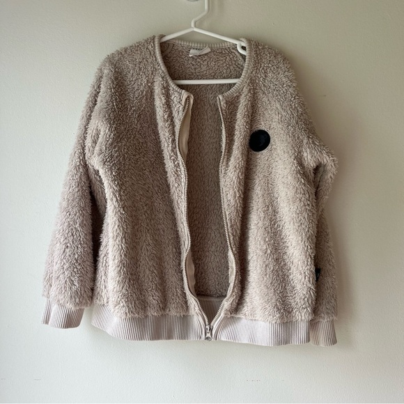 Huxbaby Kids Teddy Fleece Zip Jacket Size 7 | Beige Sherpa Bomber Style Cozy - Picture 10 of 12